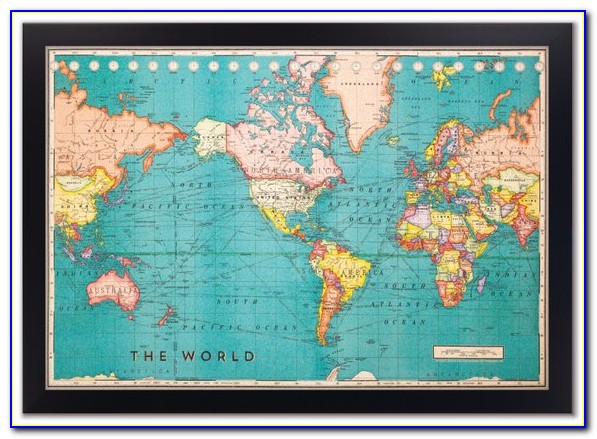 World Map Mounted On Cork Board