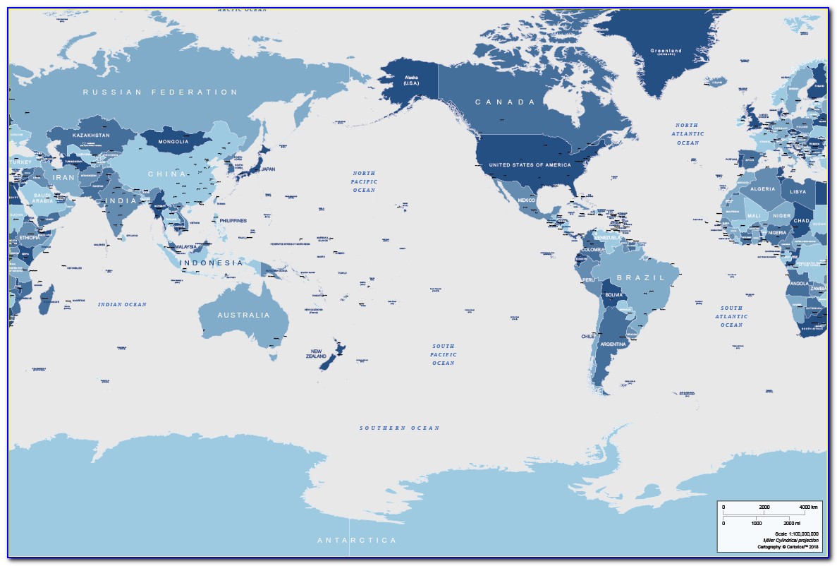 World Map Pacific Centered Outline