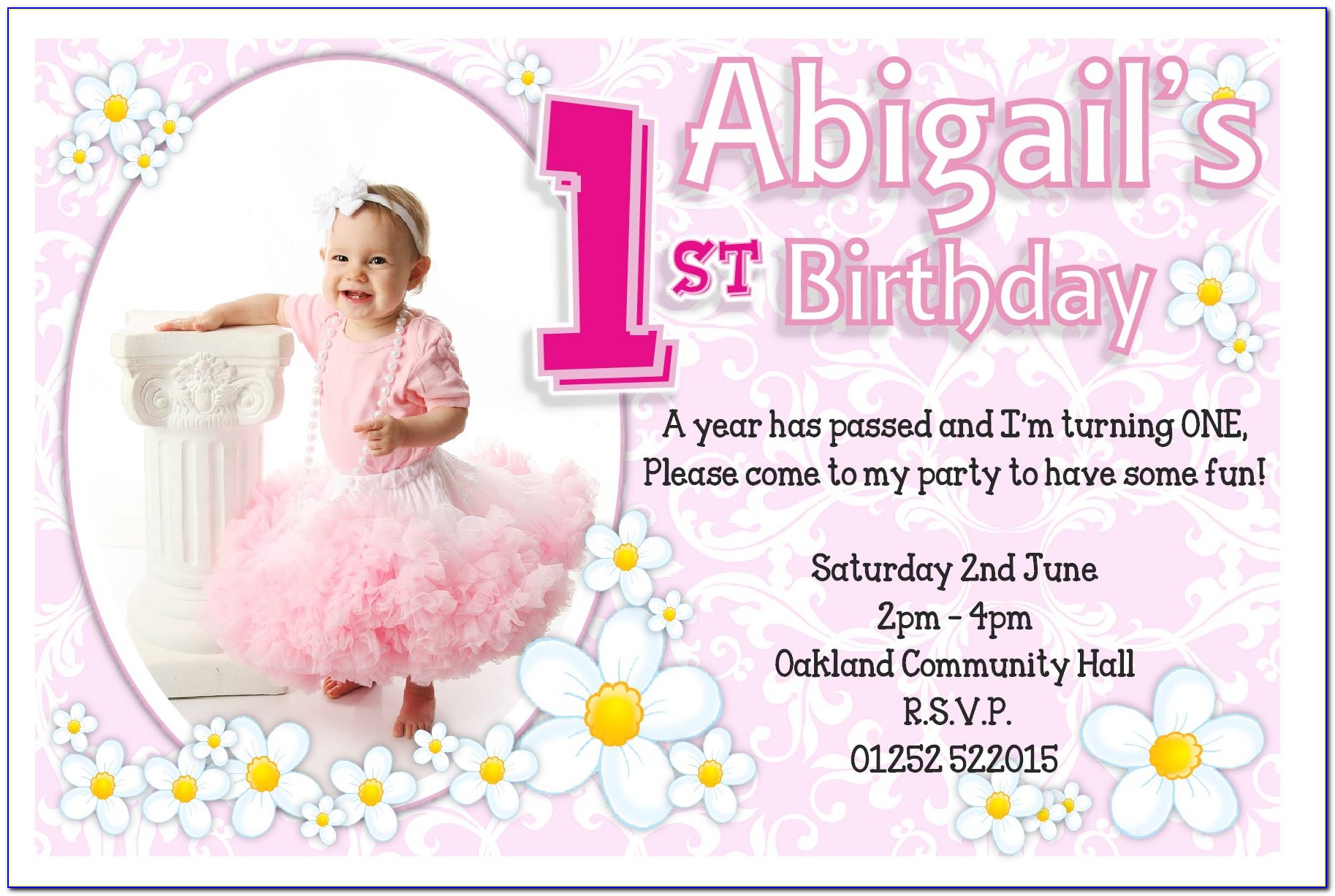 1st Birthday Invitation Card Template