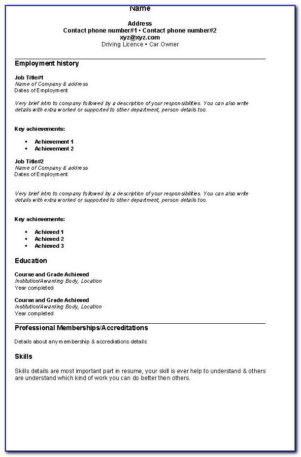A Simple Resume Format For Job