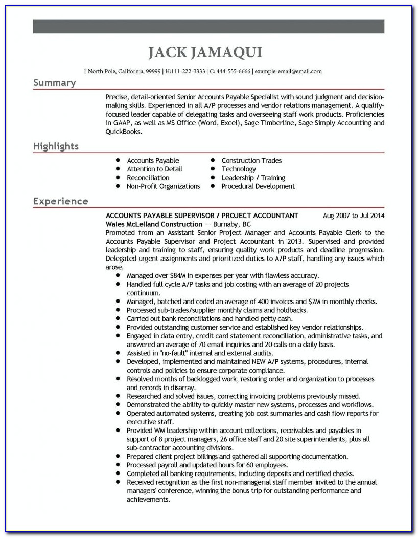 Accounts Payable And Receivable Resume Format