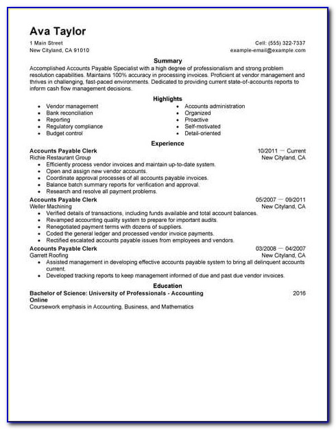 Accounts Payable Specialist Resume Format