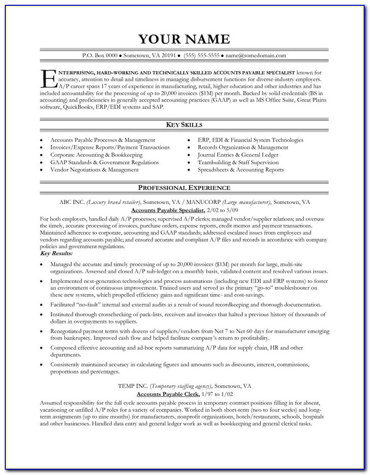 Accounts Payable Specialist Resume Templates