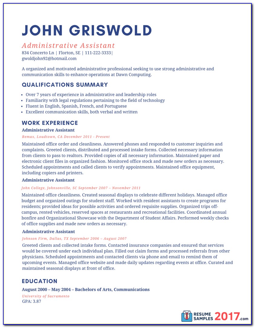 Administrative Assistant Resume Templates 2017