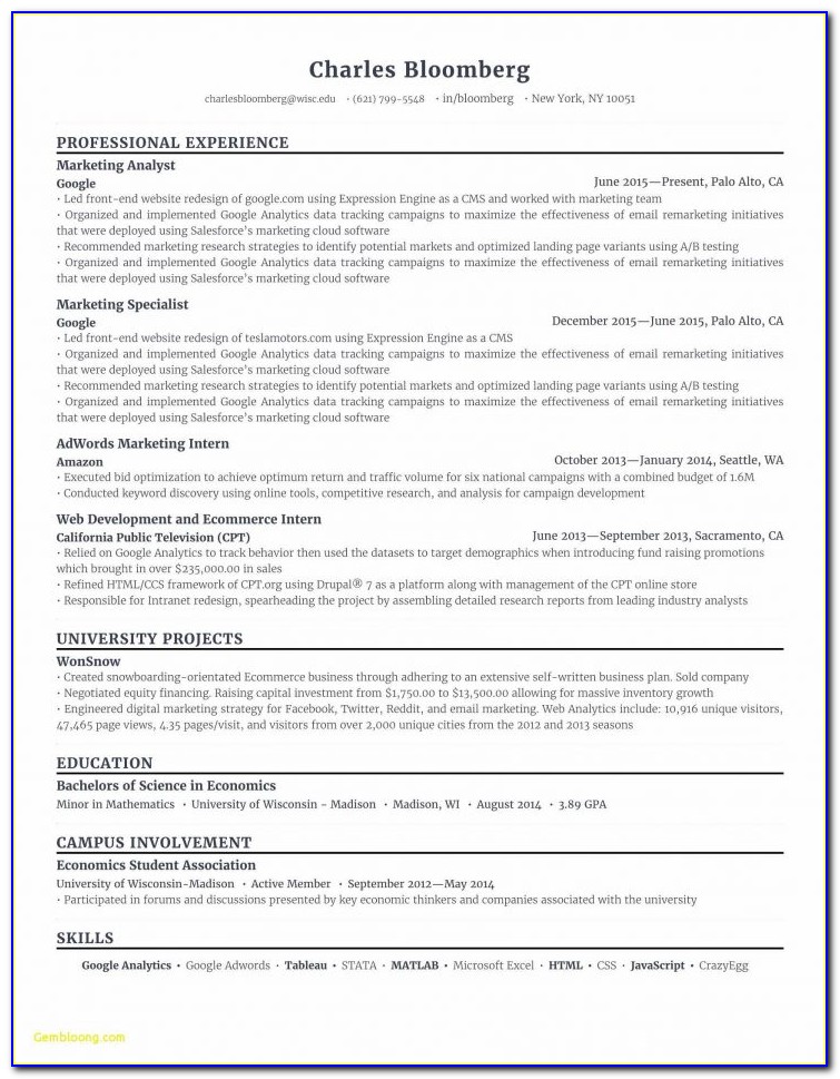Ats Resume Template Free Download