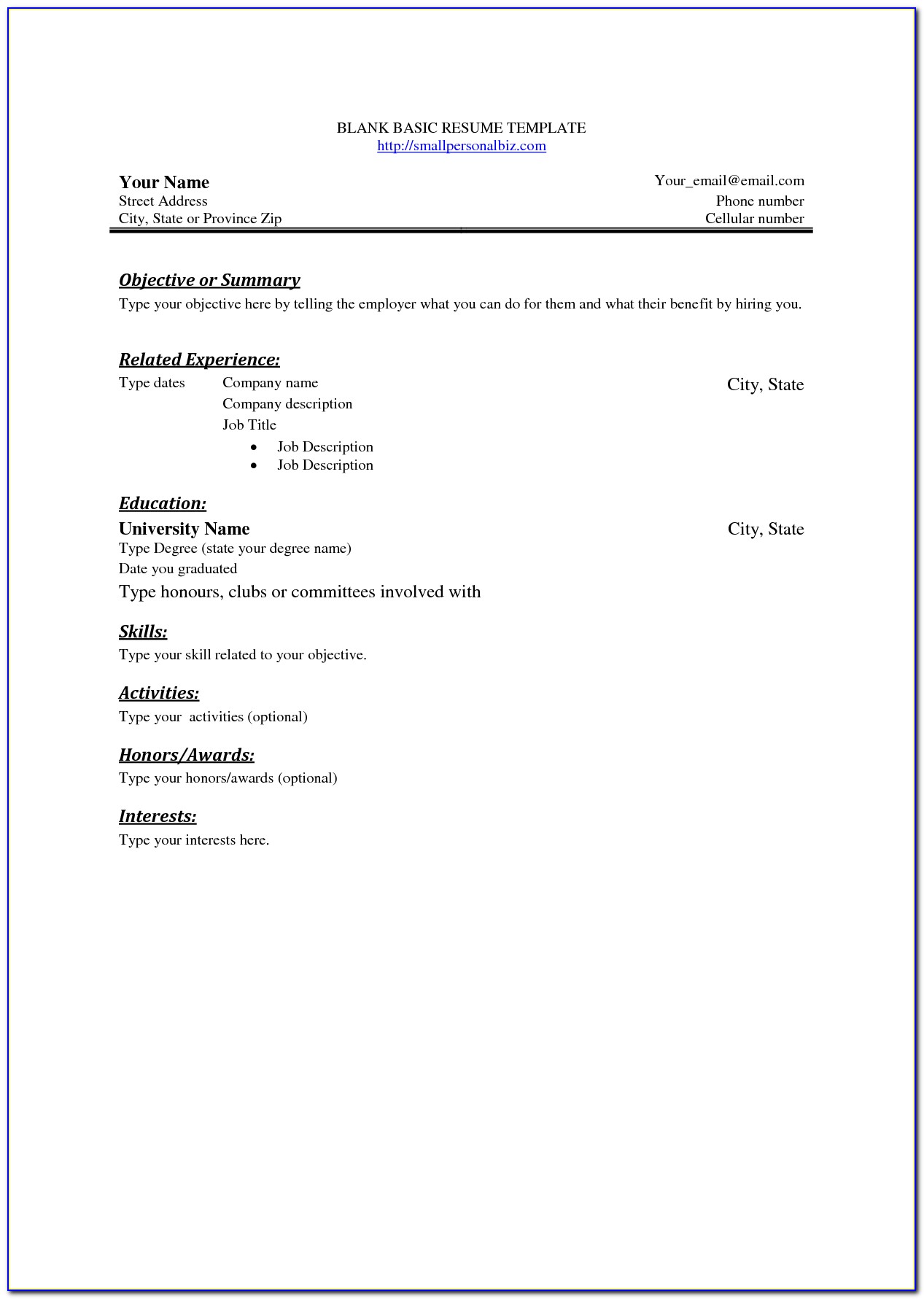 Blank Basic Resume Templates