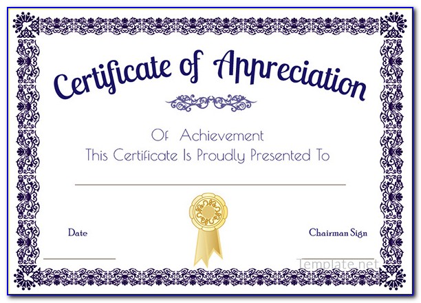 Blank Certificate Of Appreciation Templates Free Download