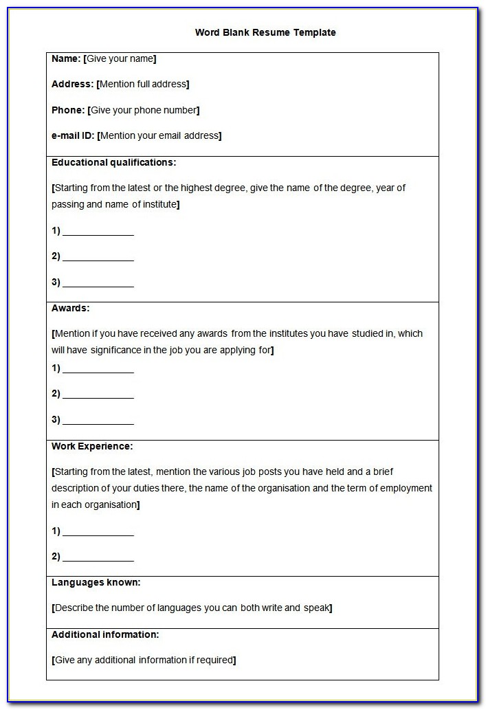 Blank Resume Format In Word Free Download