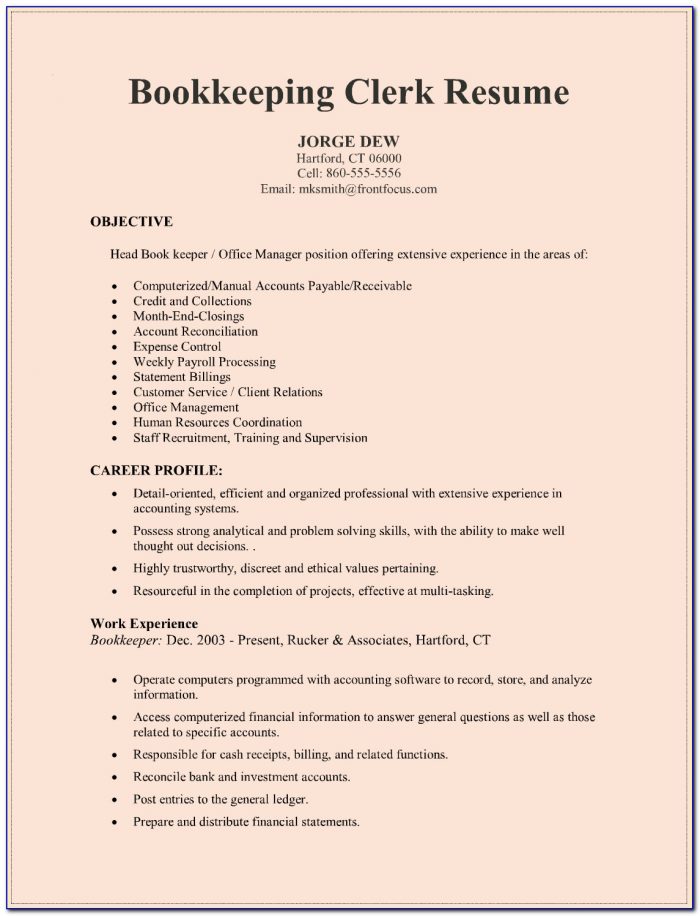 Bookkeeper Resume Template