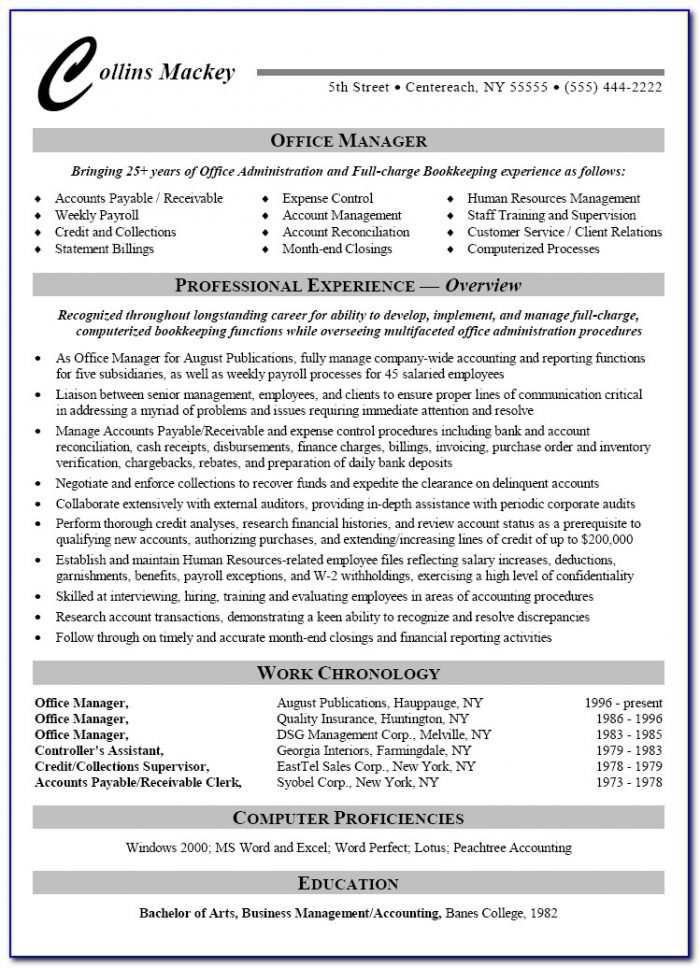 Bookkeeping Resume Templates Free