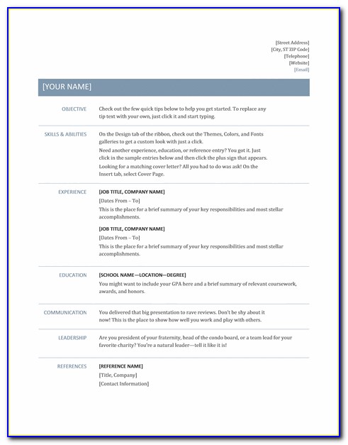 Business Resume Template Free Download