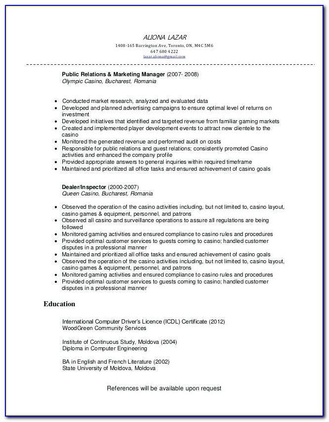 Casino Manager Resume Template