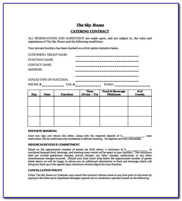 Catering Contract Forms Free