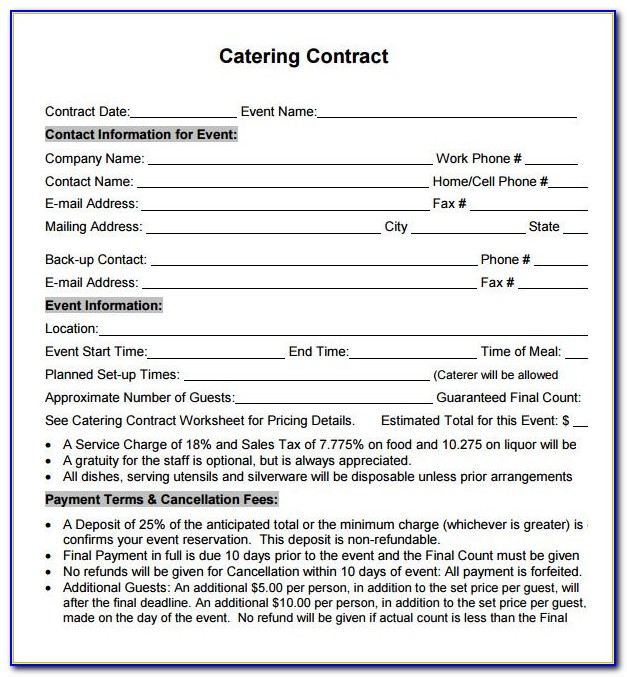 Catering Contract Sample