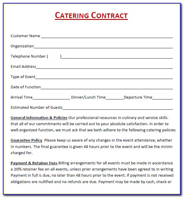 Catering Contract Templates