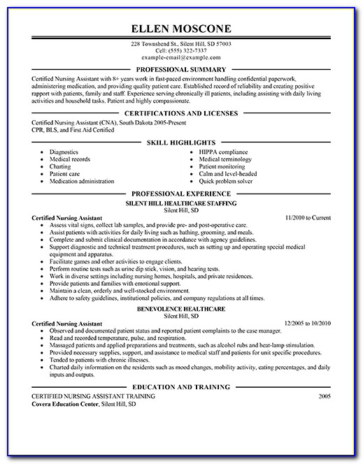 Certified Nursing Assistant Resume Templates