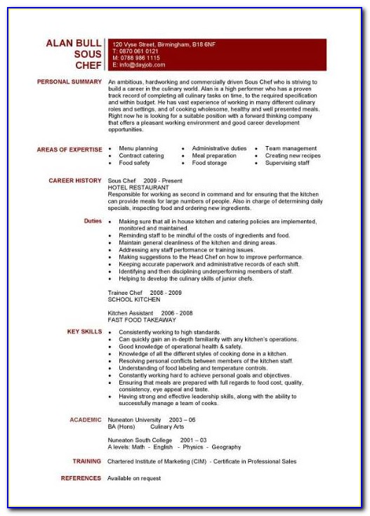 Chef Cv Template Word Free Download
