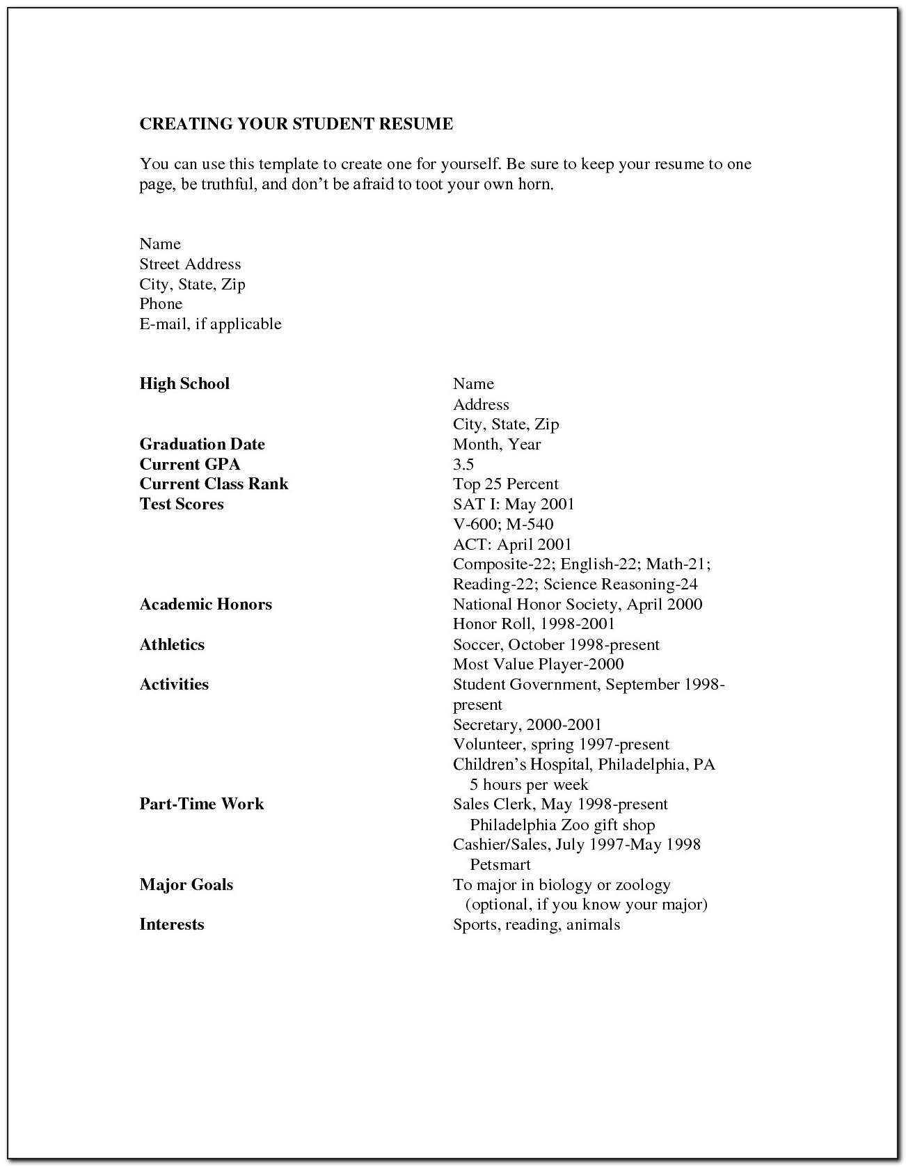 Cover Letter A High School Resume Make A High School Resume Write