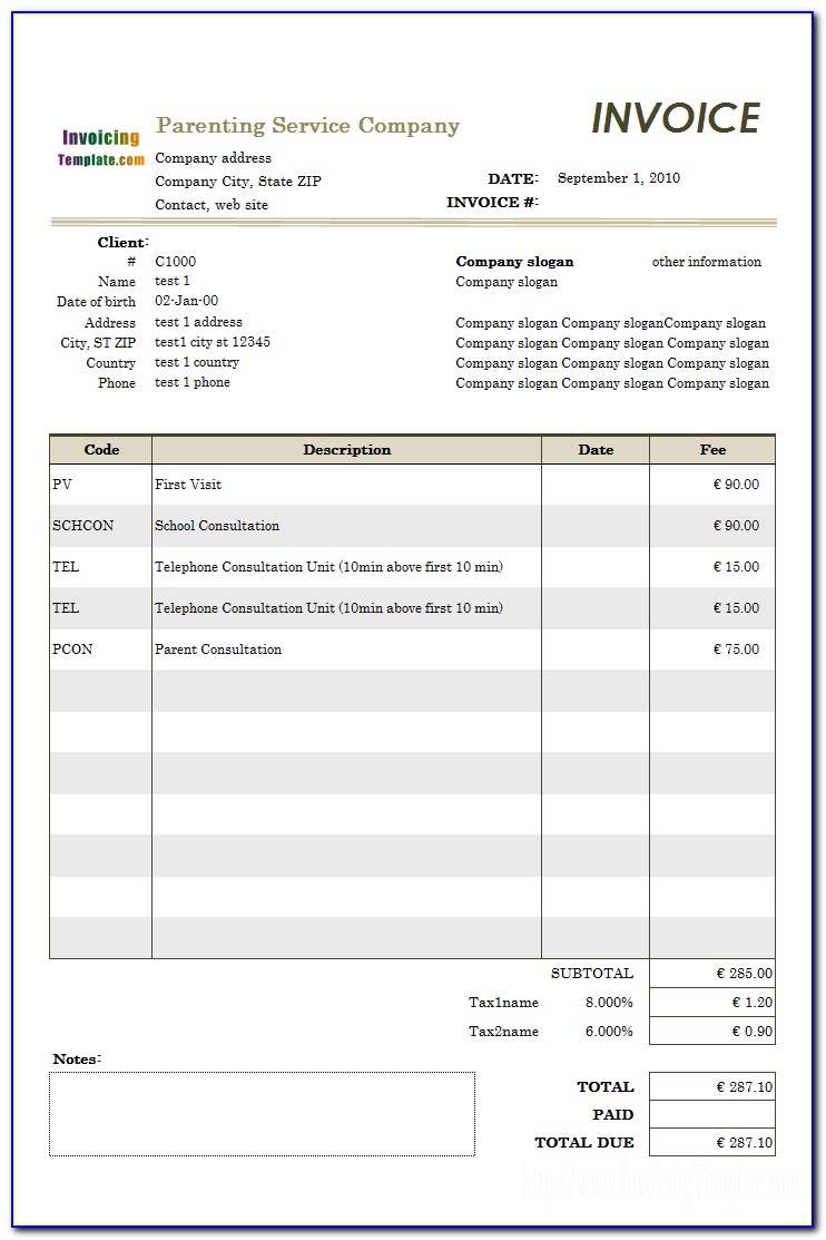 Child Care Receipt Template Excel
