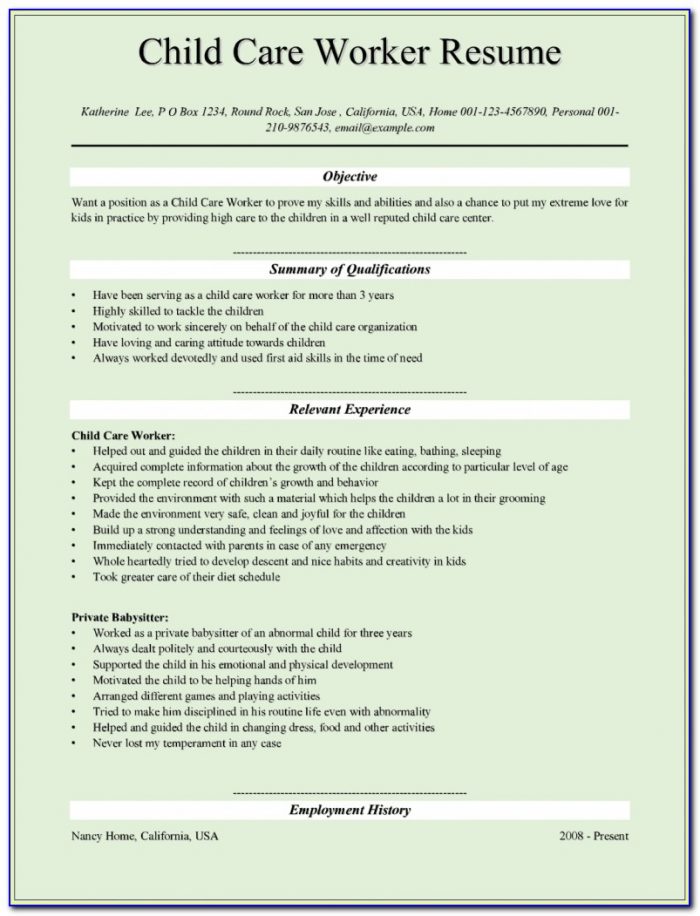 Child Care Provider Resume | Template Design In Child Care Provider Resume Template