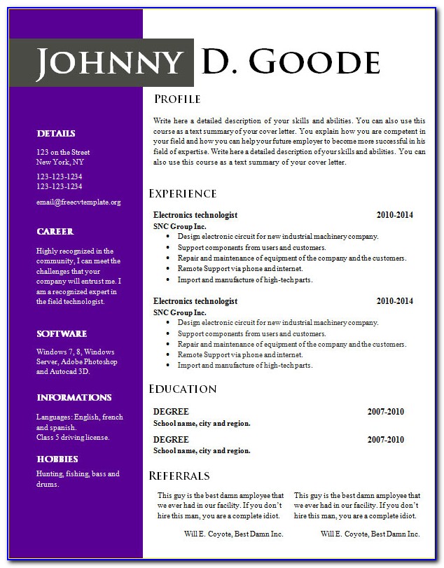 Colorful Resume Template Free Download