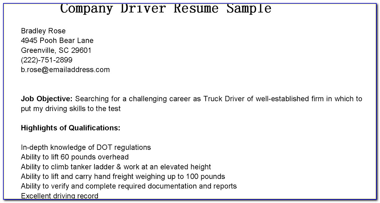Company Driver Resume Format