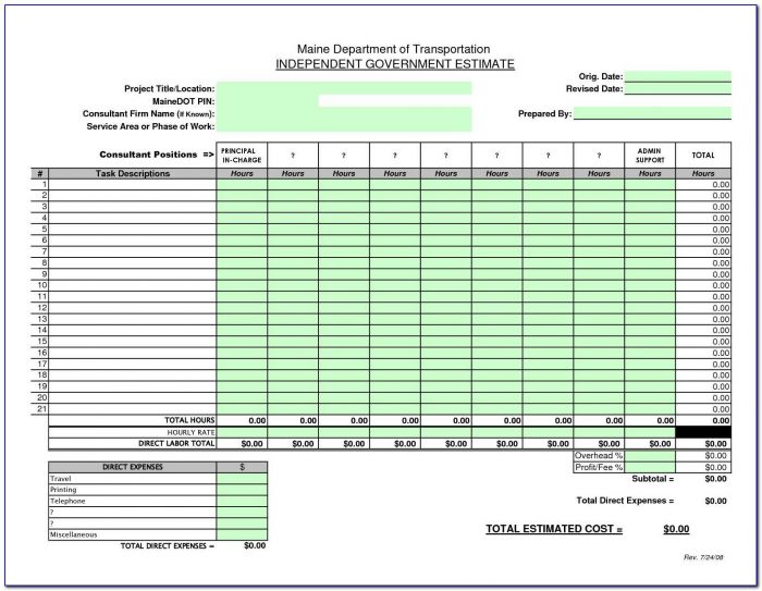 Free Contractor Estimate Template Excel And Building Estimation For Free Estimate Templates