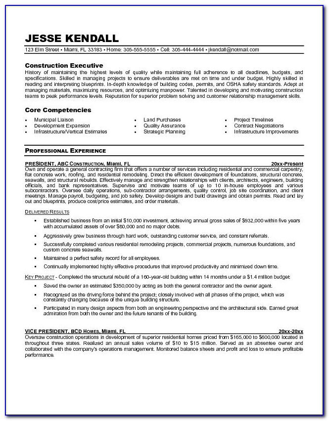Construction Resume Template Word