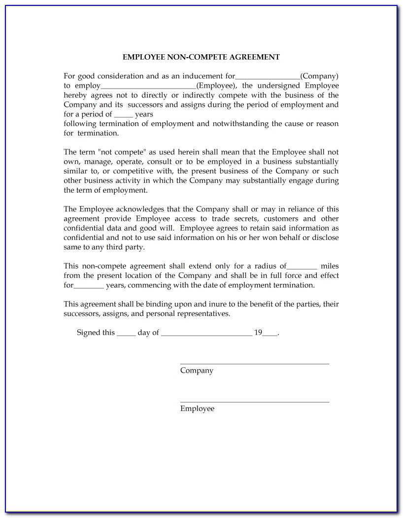 Contractor Non Compete Agreement Template