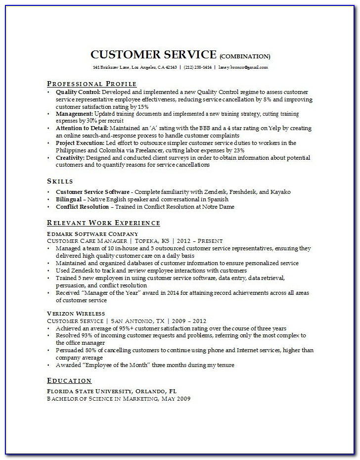Customer Service Resume Samples Free Pdf