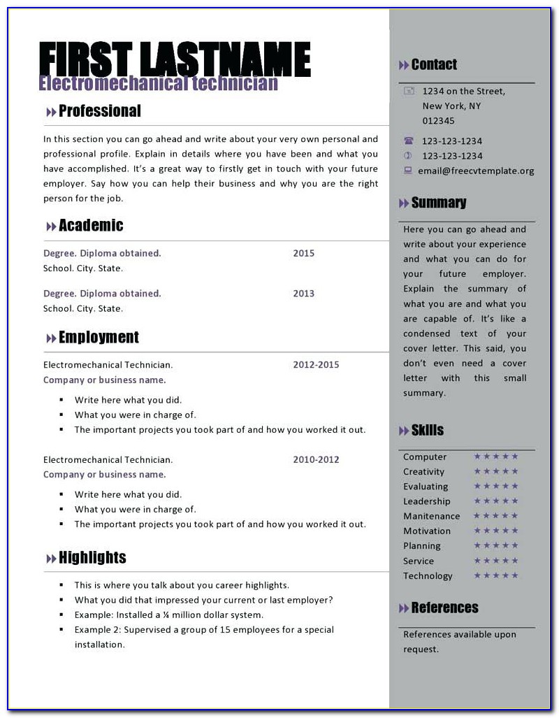 Cv Template Doc Free Download