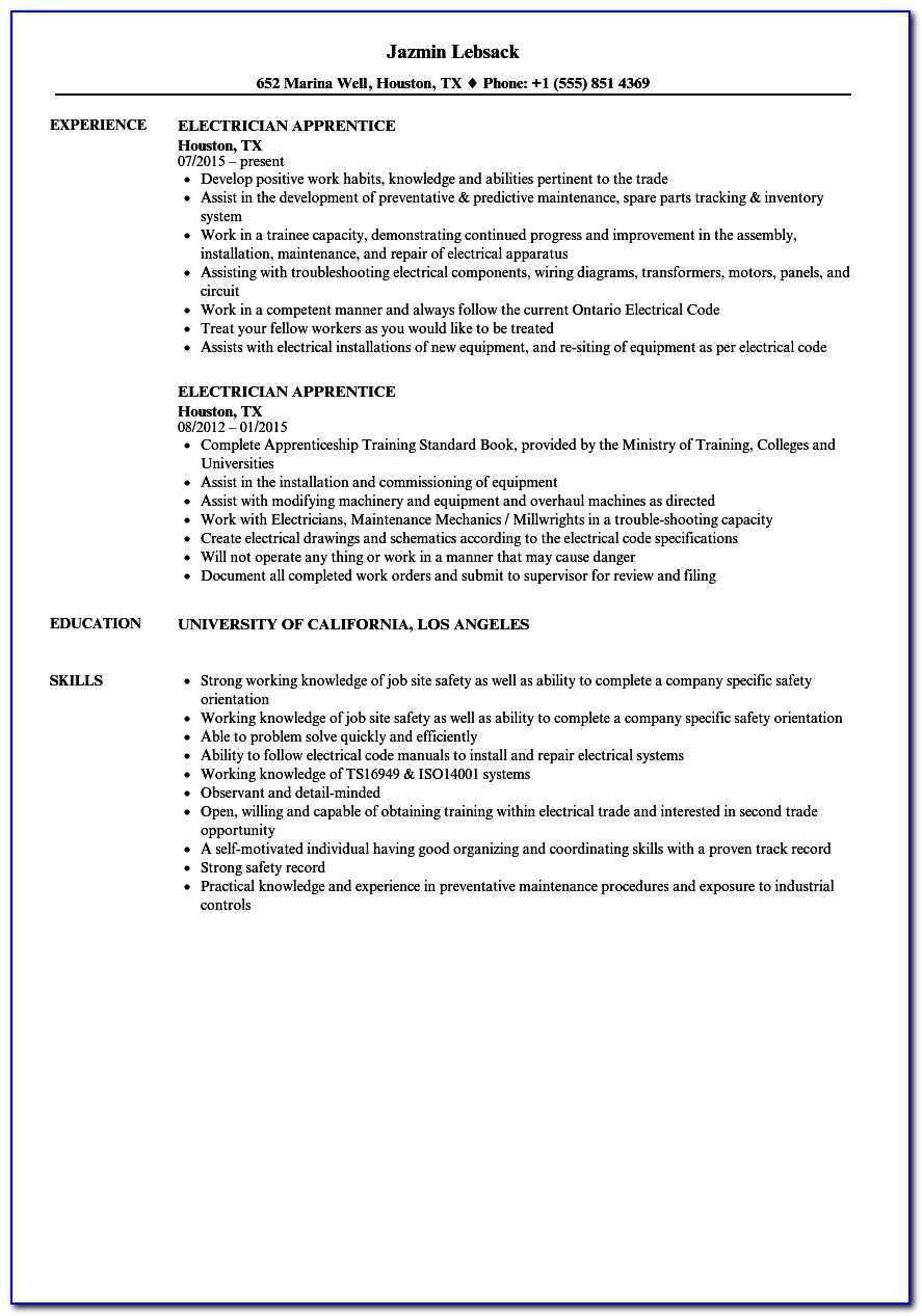 Cv Template For Electrician Uk