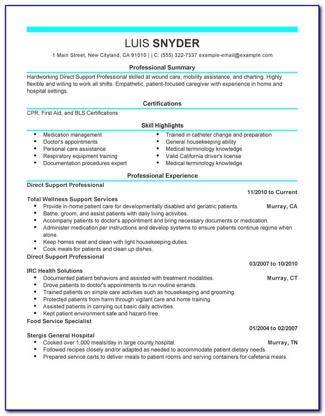 Direct Support Professional Resume Template