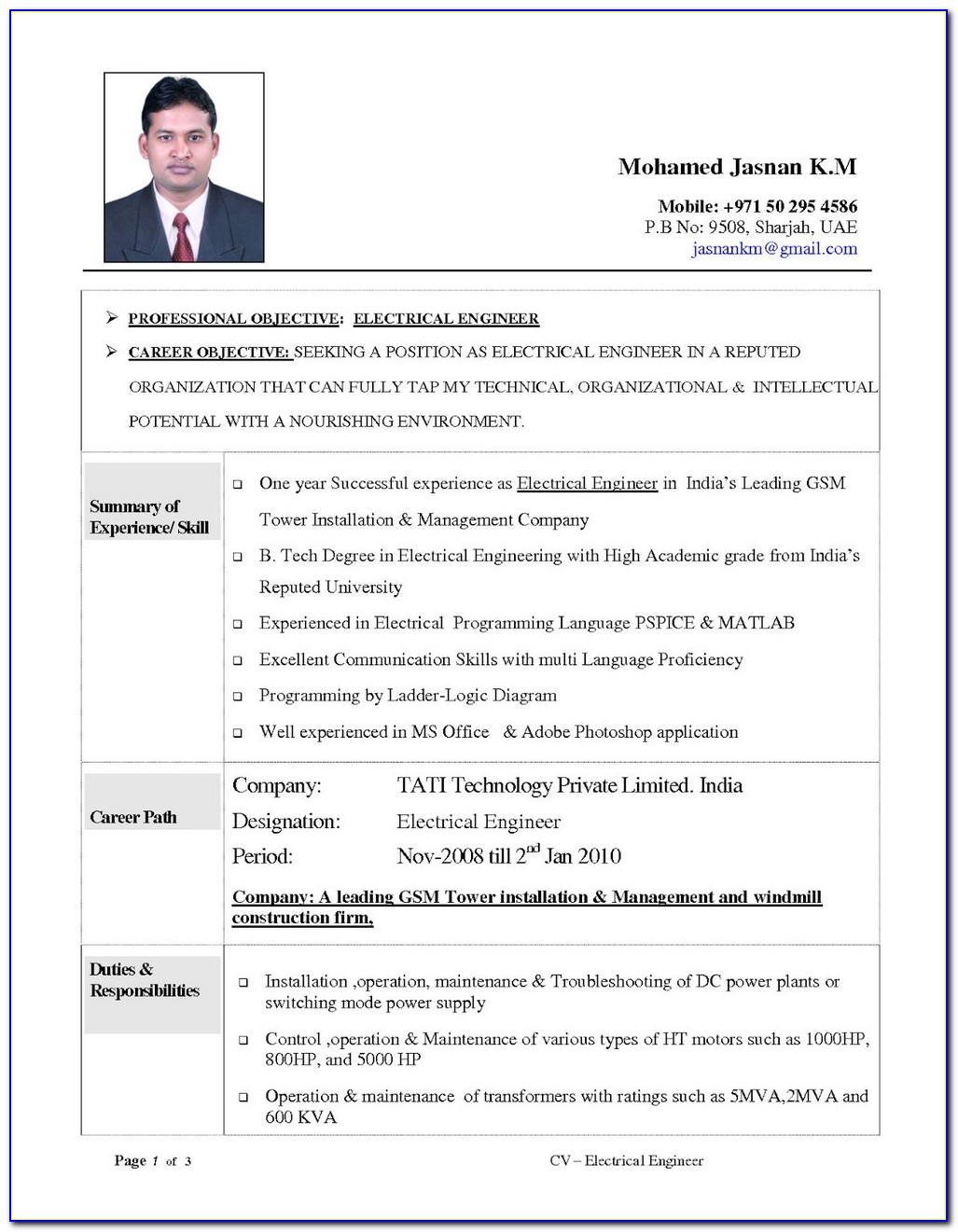 Electrical Engineer Resume Templates Free