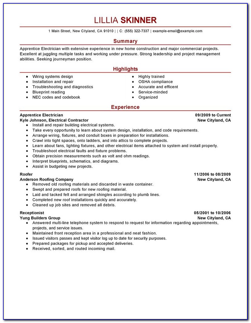 Electrician Resume Format Free Download