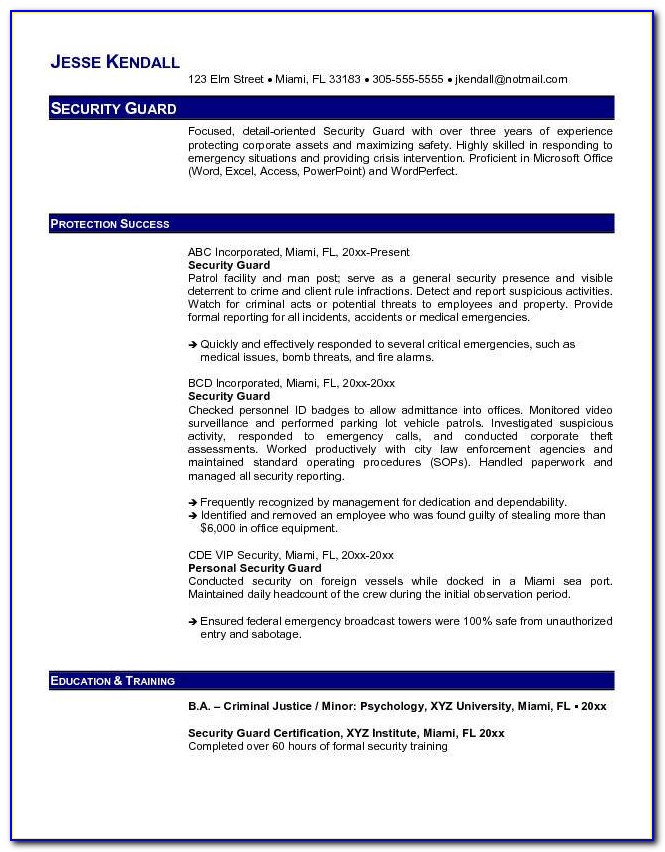 Entry Level Security Guard Resume Templates