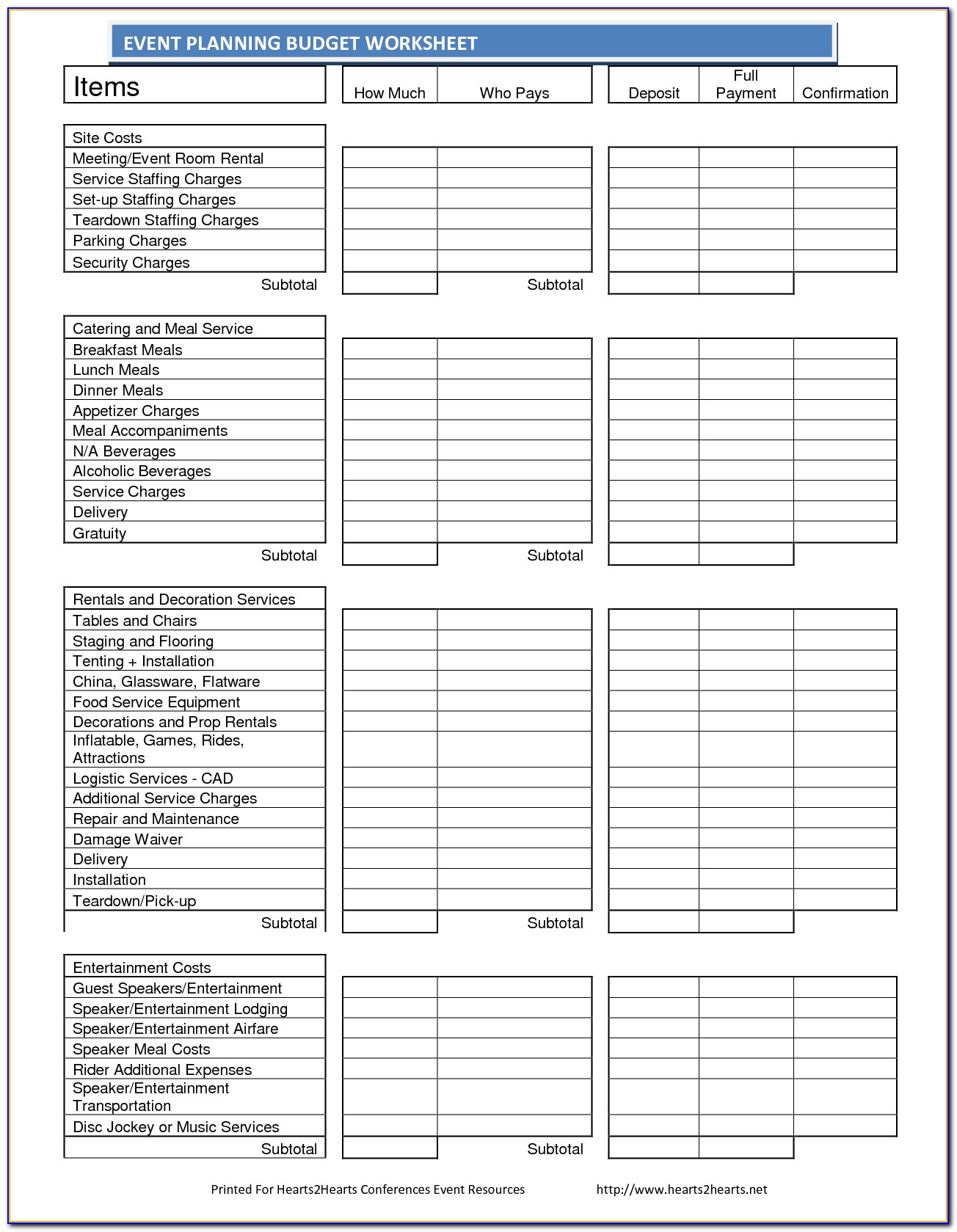 Event Planning Worksheet Template Free
