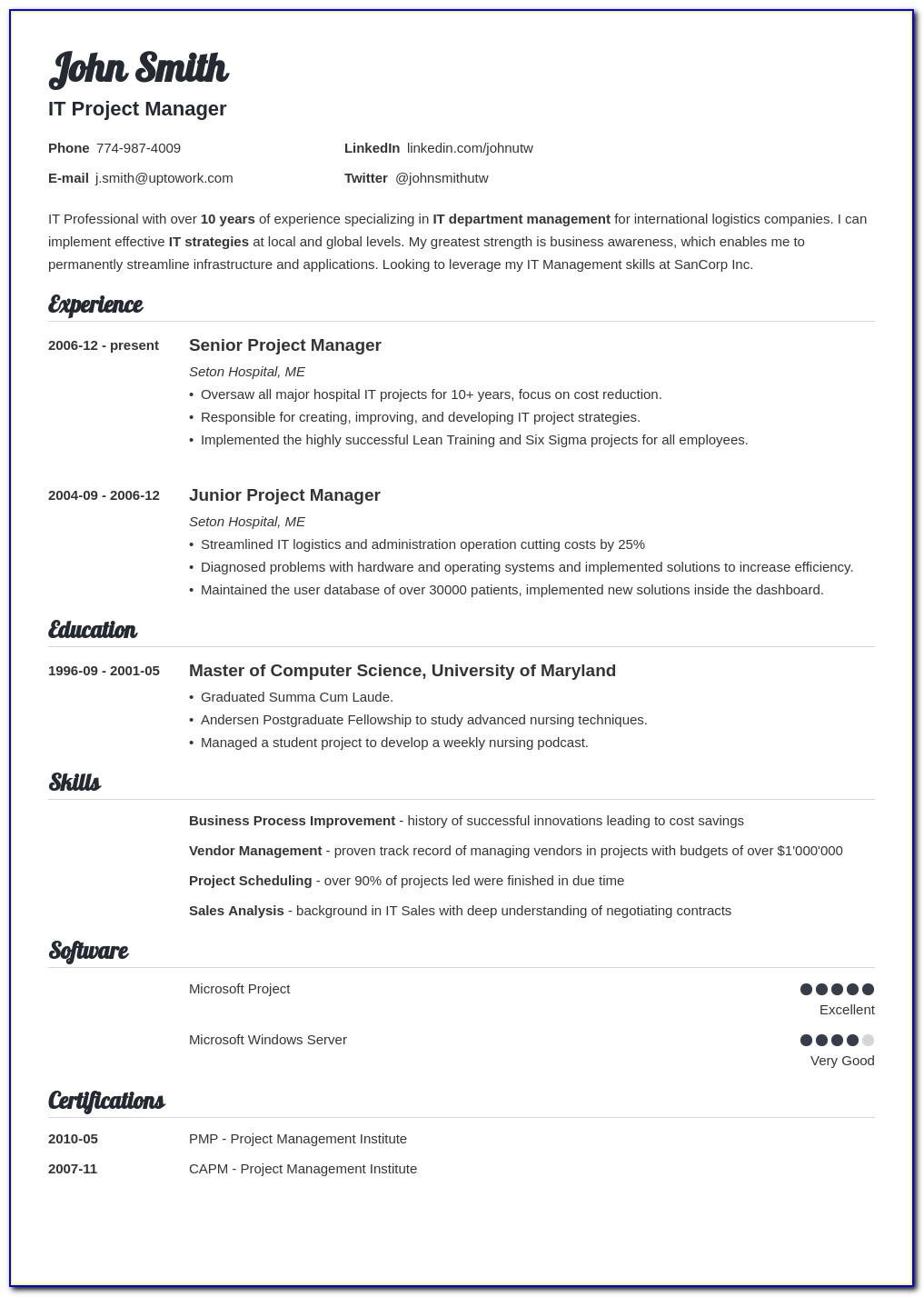 Example Of A Resume Outline