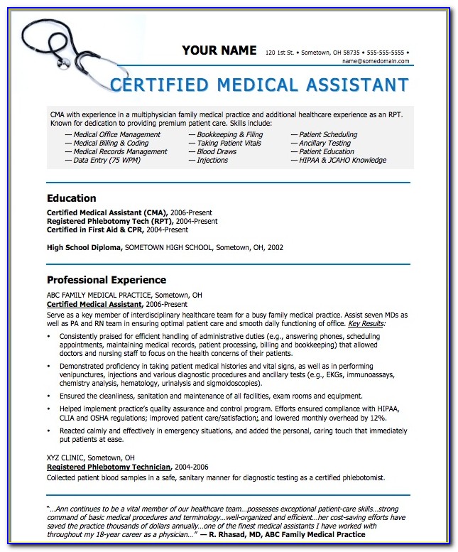 Example Of Resumes For Medical Assistant