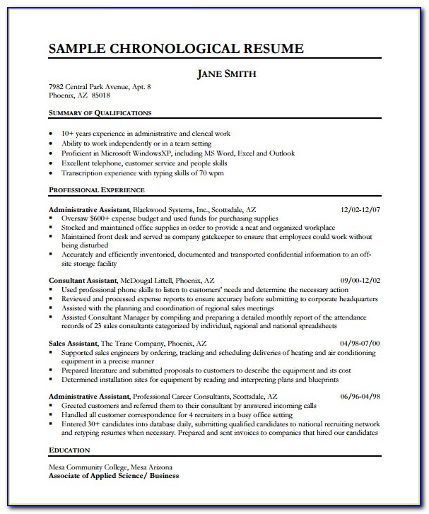 Examples Of Chronological Resume Format