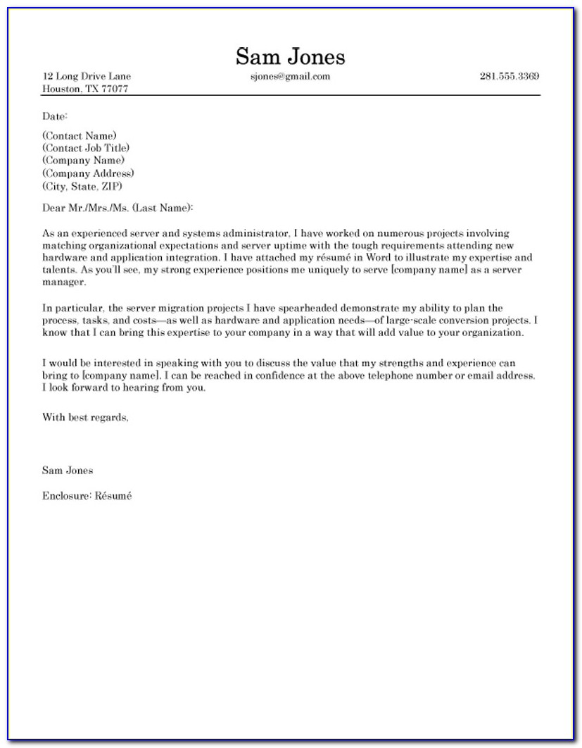 Examples Of Email Cover Letters For Resumes