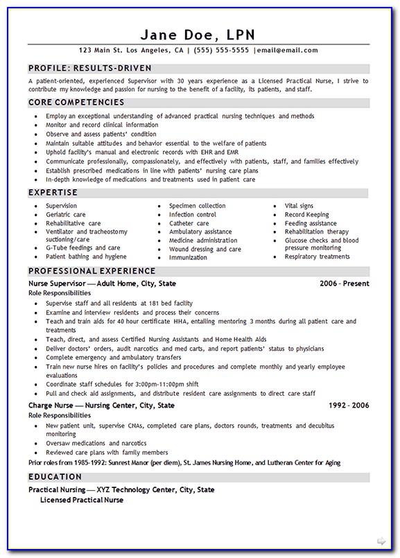Examples Of Lpn Resumes