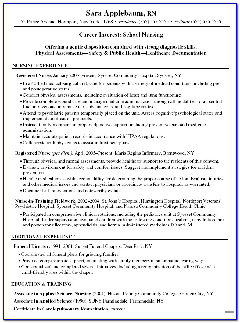 Examples Of Professional Registered Nurse Resume