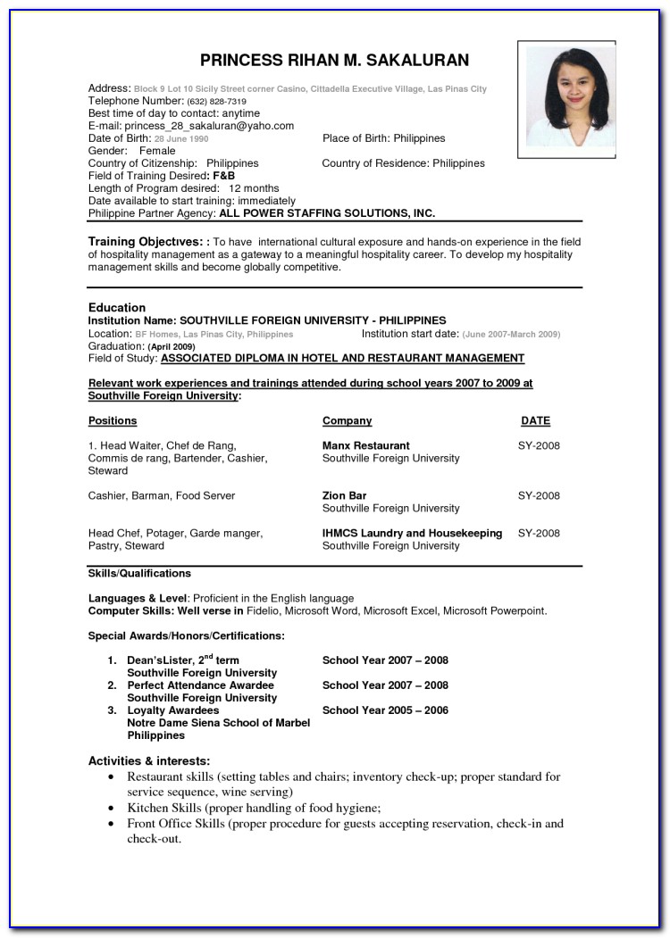 Examples Of Resume Formats
