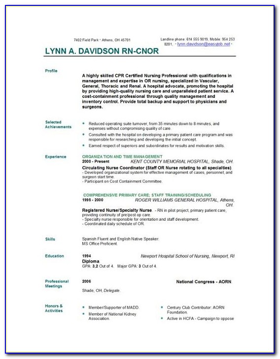 Examples Of Resumes For Experienced Nurses