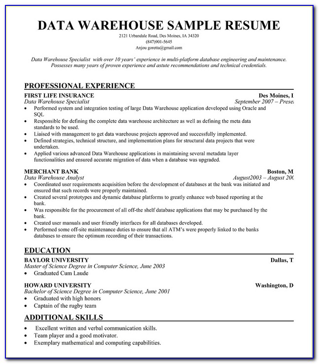 Examples Of Warehouse Resume