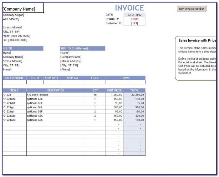 Excel Invoice Template With Automatic Invoice Numbering
