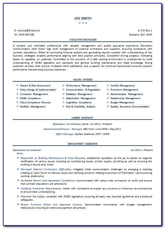 Facilities Manager Resume Template
