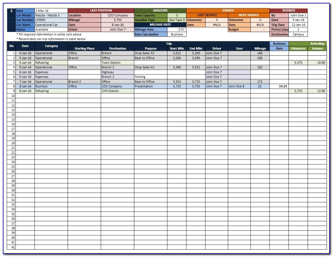 Fleet Maintenance Log Template Excel