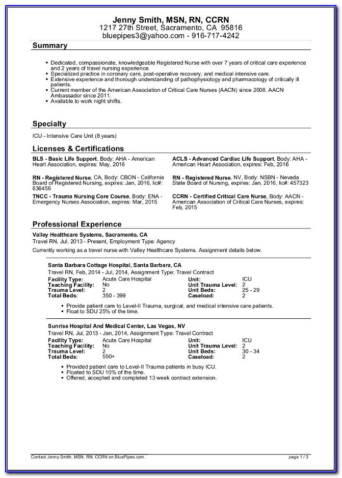 Format Of Resume For Nurses Fresher
